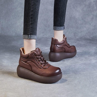 Autumn Winter Retro Platform Leather Casual Ankle Boots