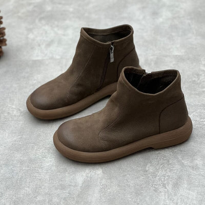 Autumn Winter Retro Soft Leather Casual Flat Boots