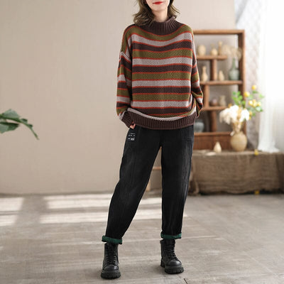 Autumn Winter Stripe Casual Loose Knitted Cardigan Nov 2023 New Arrival 