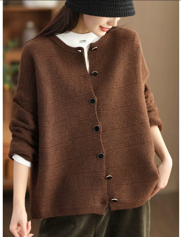 Autumn Winter Stylish Casual Woolen Cardigan Dec 2023 New Arrival Coffee One Size 