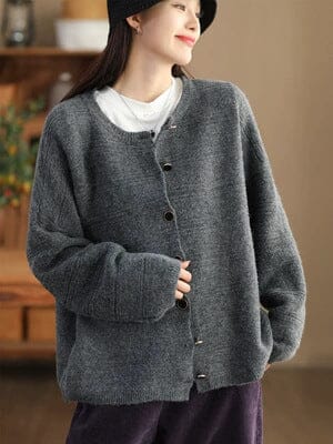 Autumn Winter Stylish Casual Woolen Cardigan Dec 2023 New Arrival Gray One Size 