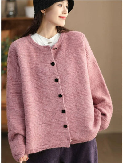 Autumn Winter Stylish Casual Woolen Cardigan Dec 2023 New Arrival Pink One Size 