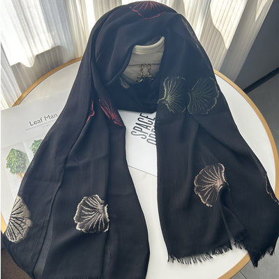 Babakud Cotton Linen Embroidery Black Scarf