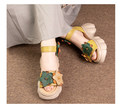 Retro Leather Floral Casual Sandals