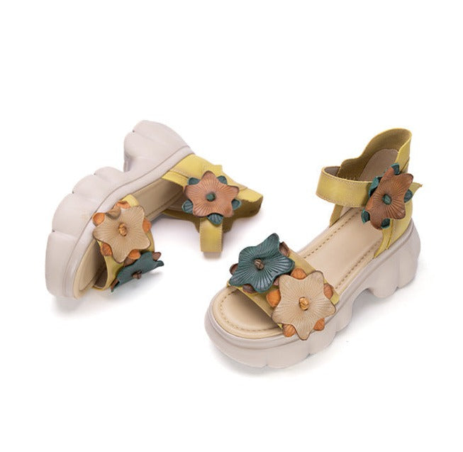 Retro Leather Floral Casual Sandals
