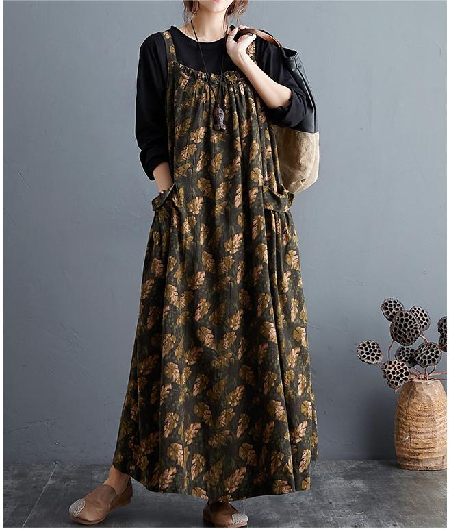 Summer Ethnic Loose Cotton Printed Floral Strap Dress