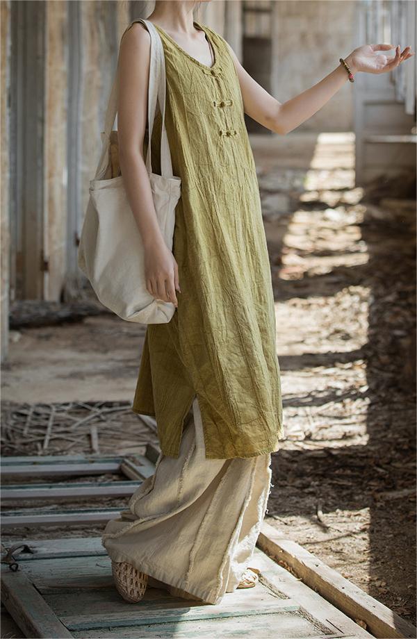 Summer Sleeveless Solid Color Linen Dress