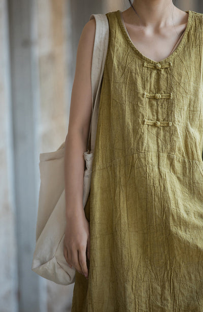 Summer Sleeveless Solid Color Linen Dress