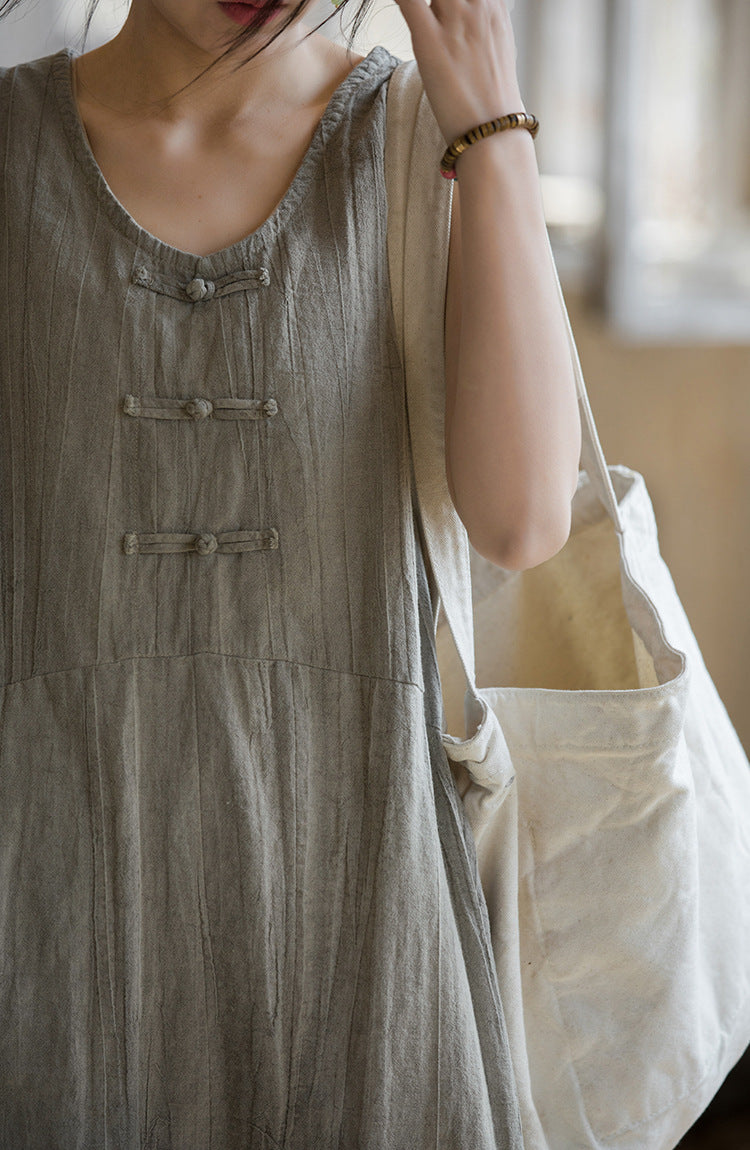 Summer Sleeveless Solid Color Linen Dress