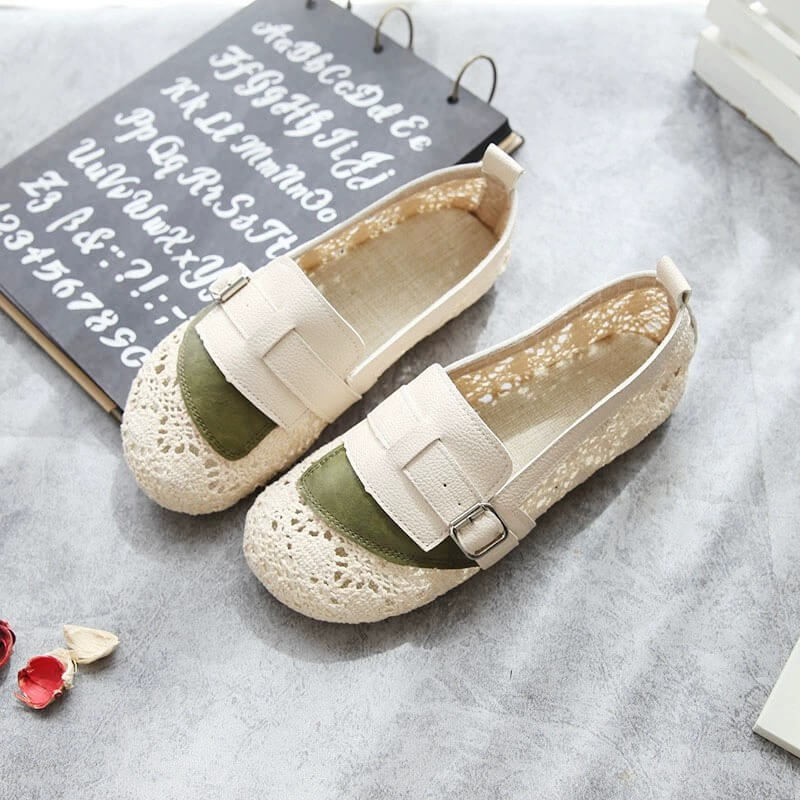Summer Lace Floral Round Toe Slip on Flats Vintage Fisherman Shoes