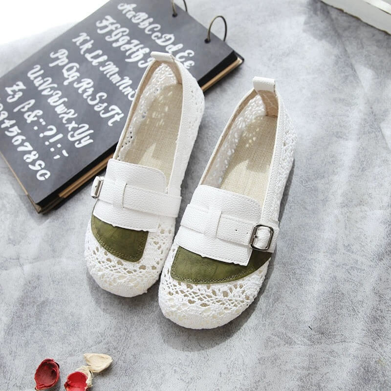 Summer Lace Floral Round Toe Slip on Flats Vintage Fisherman Shoes