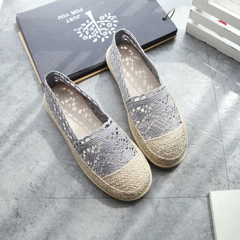 Summer Casual Lace Flats Linen Braided Fisherman Shoes Foldable Flats