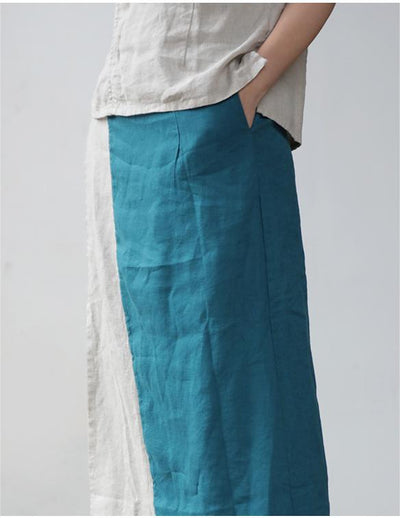 Linen Patchwork A-Line Skirt