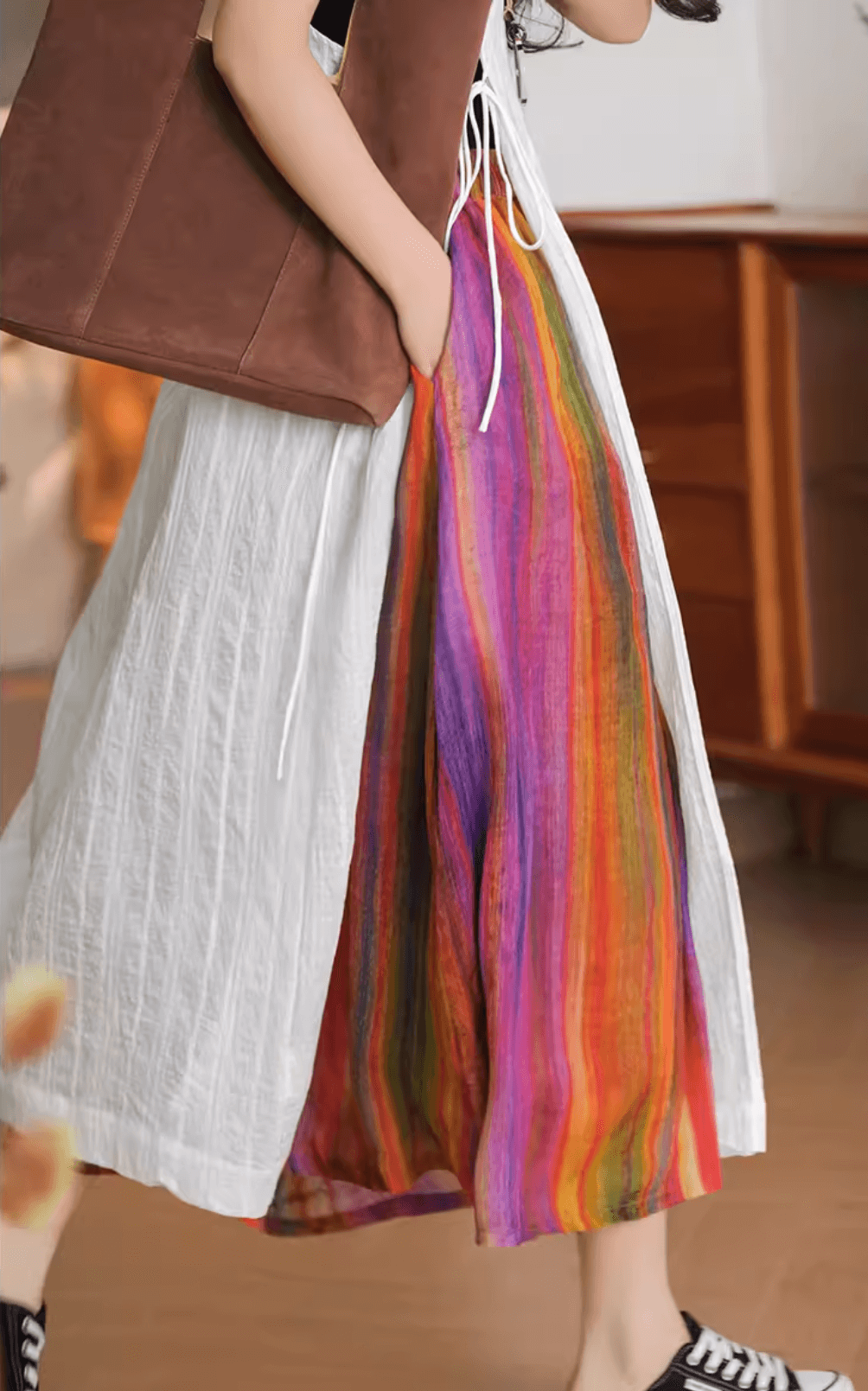 Rainbow Color A-Line Linen Skirt