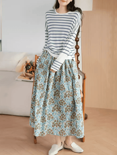 Floral Printed Linen Skirt