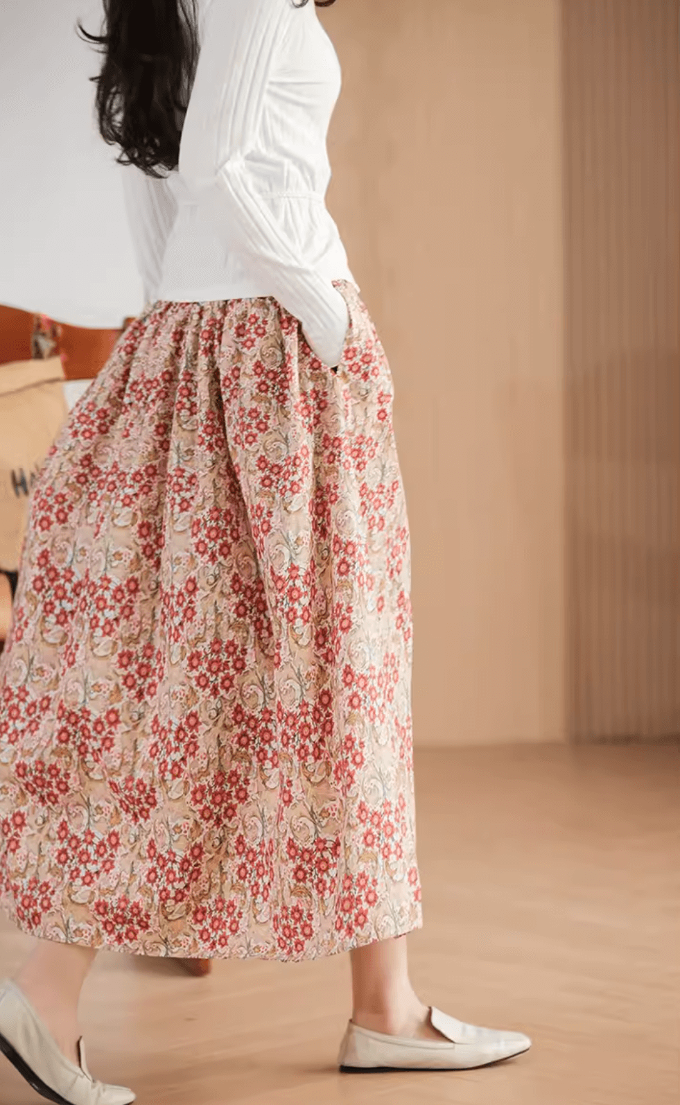 Floral Printed Linen Skirt