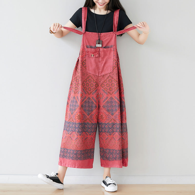 Retro Ethic Printed Loose Strapped Pants