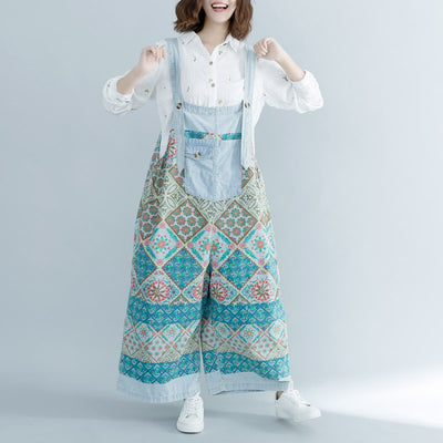 Retro Ethic Printed Loose Strapped Pants