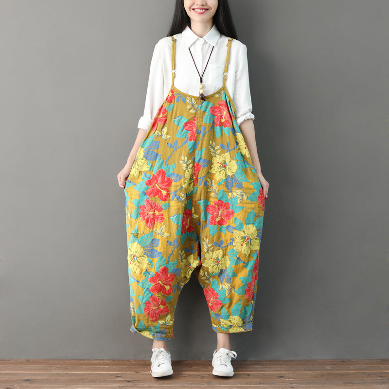 Women Summer Retro Floral Printed Strappy Pants