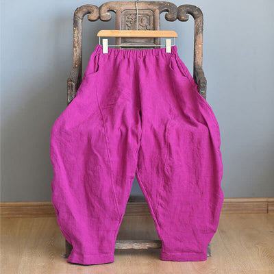 Pantalon décontracté ample en lin imprimé rétro pour femme, printemps