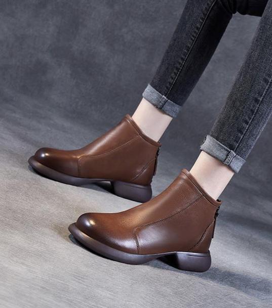 Spring Minimalist Soft Black Brown Leather Boots