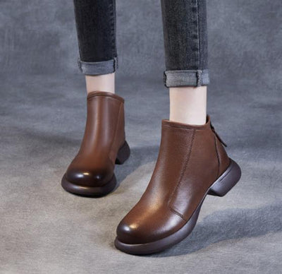 Spring Minimalist Soft Black Brown Leather Boots