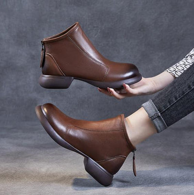 Spring Minimalist Soft Black Brown Leather Boots