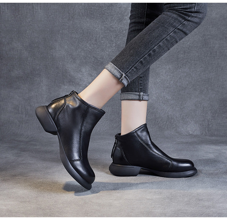 Spring Minimalist Soft Black Brown Leather Boots