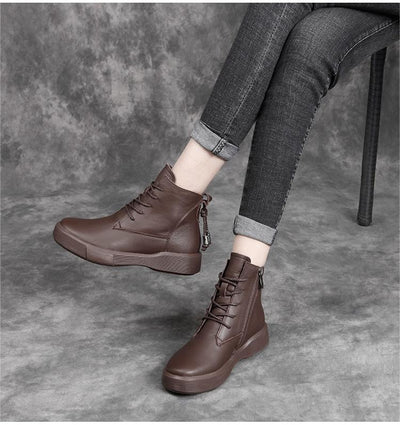 Spring Soft Leather Lace-up Women Boots