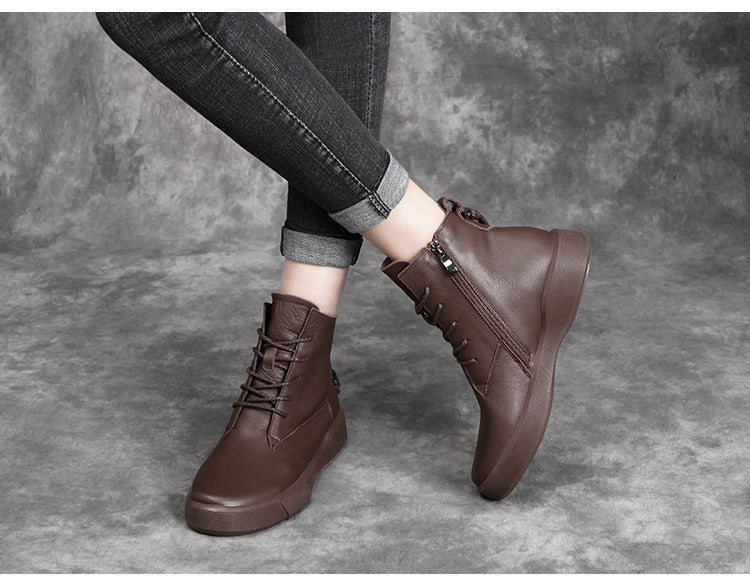 Spring Soft Leather Lace-up Women Boots