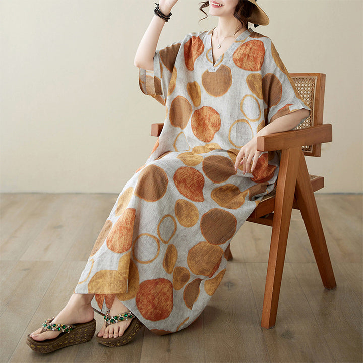 Women Summer V-Neck Cotton Linen Loose Dress – Babakud