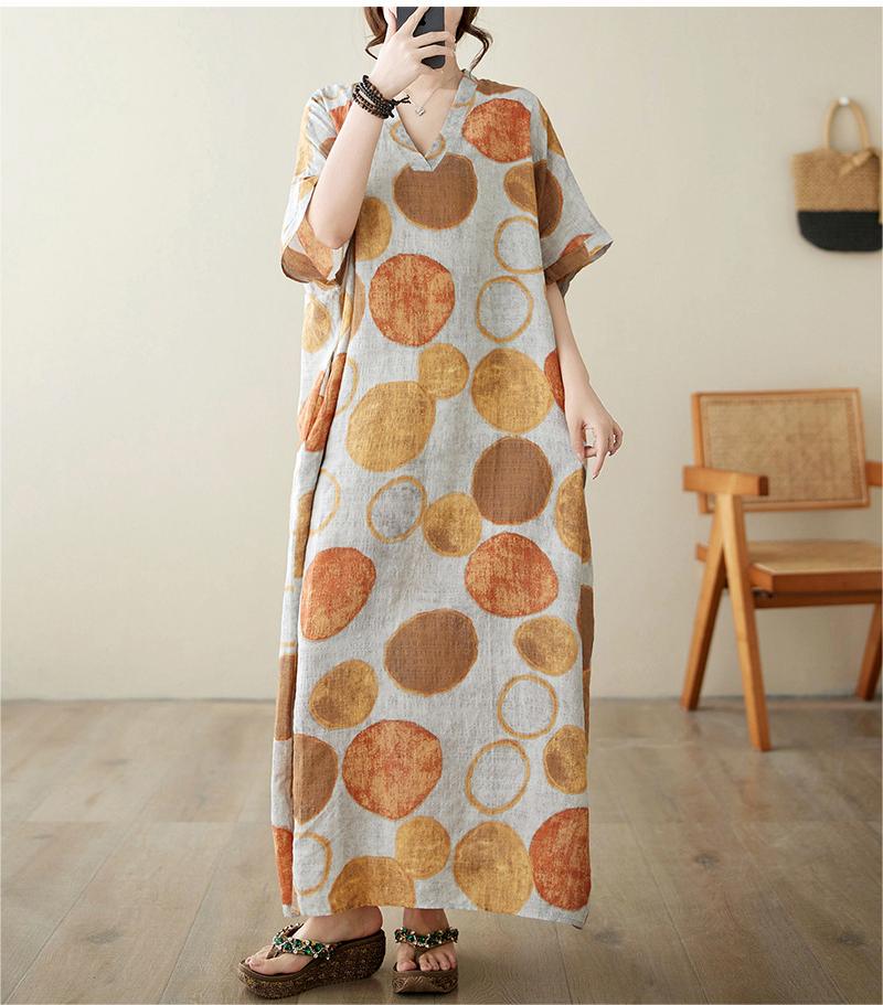 chinese dress ladies Women Summer V-Neck Cotton Linen Loose Dress – Babakud