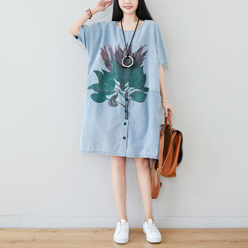 Summer Floral Printed Loose T-shirt Dress