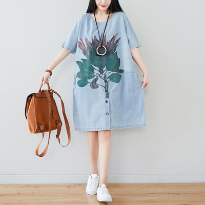 Summer Floral Printed Loose T-shirt Dress