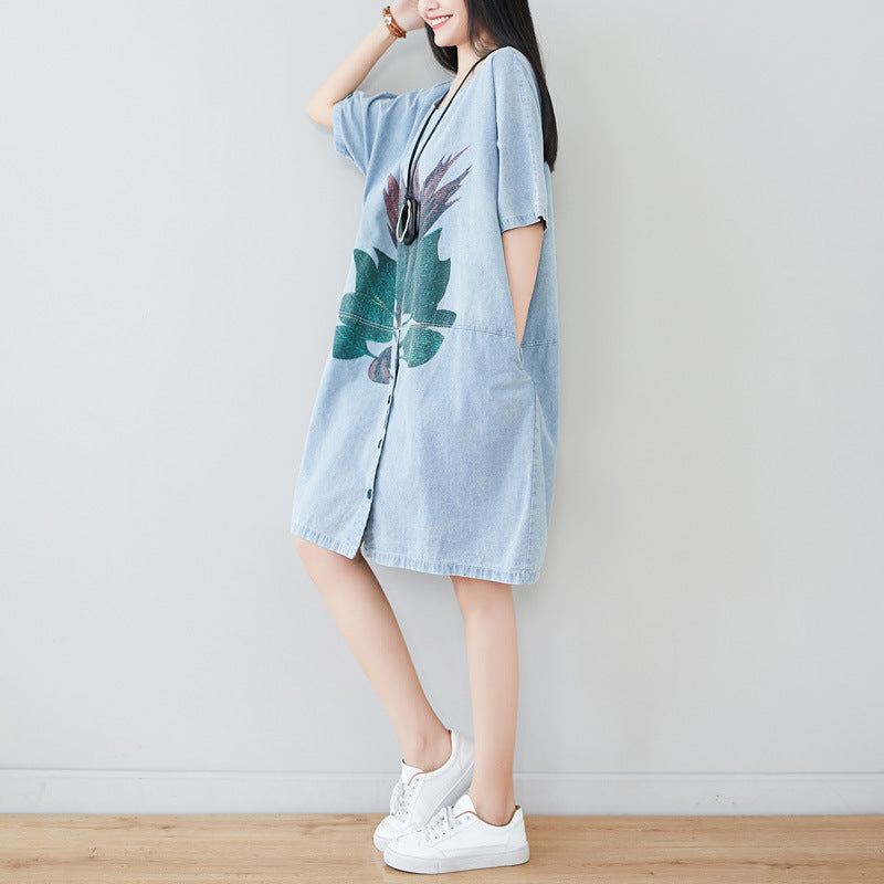 Summer Floral Printed Loose T-shirt Dress