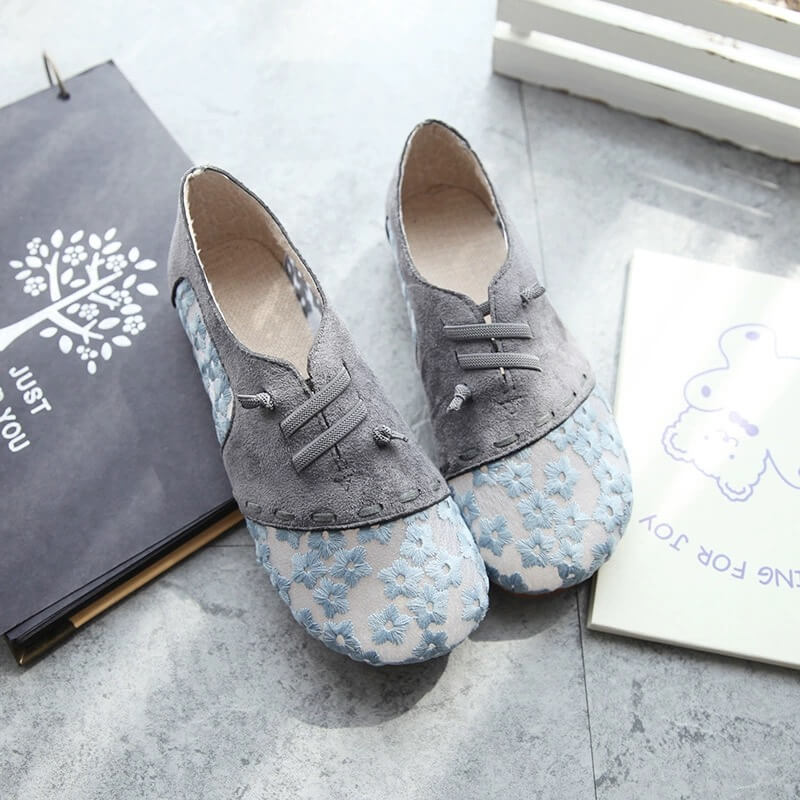 Summer Casual Lace Floral Flats Vintage Fisherman Shoes Foldable Flats