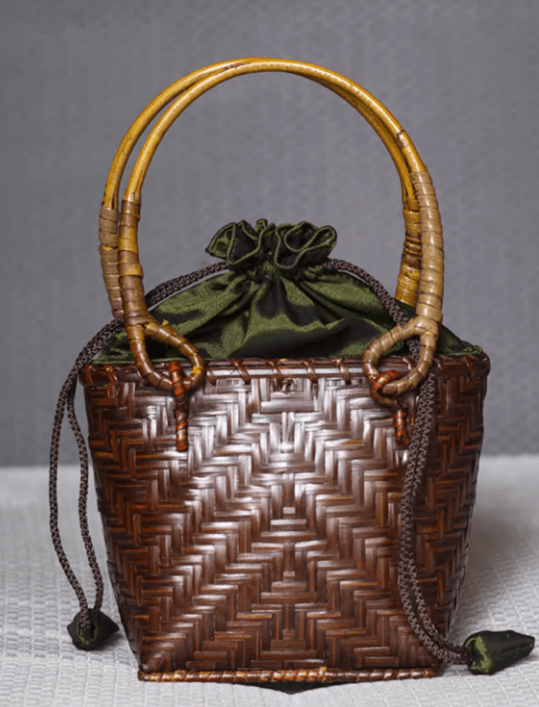 Vintage Handmade Bamboo Handbag Casual Square Bag