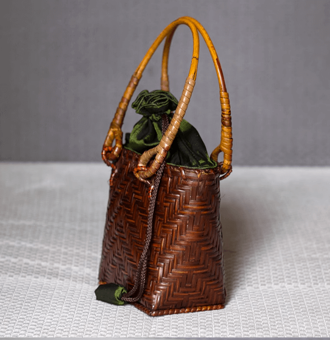 Vintage Handmade Bamboo Handbag Casual Square Bag