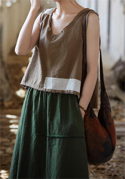 Women Summer Solid Color Linen Vest