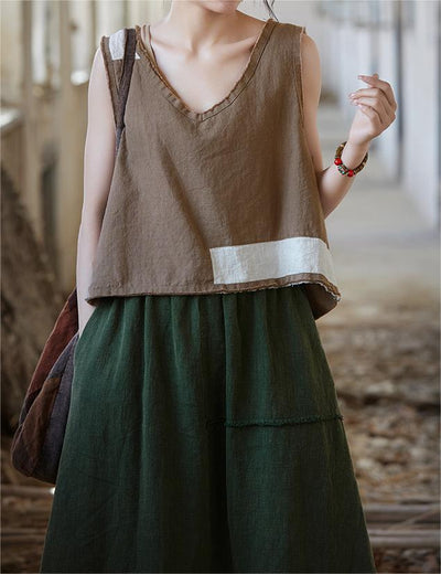 Women Summer Solid Color Linen Vest