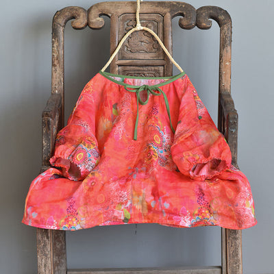 Camisa Lino Floral Cuello Redondo Primavera Mujer