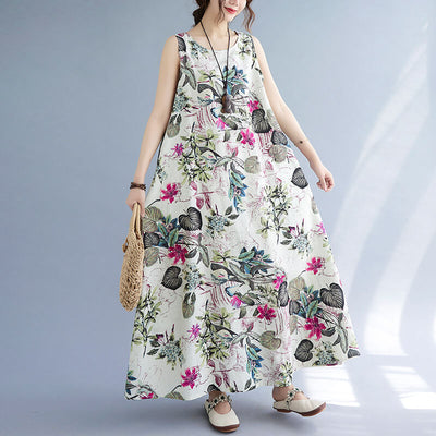 Babakud Plus Size - Summer Floral Printed Cotton Sleeveless Pinafore Dress
