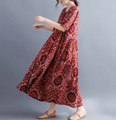 Babakud Plus Size - Summer Floral Printed Linen Dress