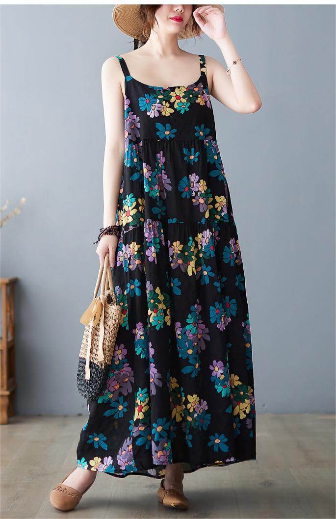 Babakud Plus Size - Summer Floral Sleeveless Cotton Dress Loose Style
