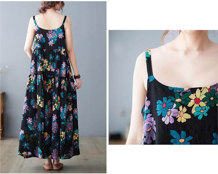 Babakud Plus Size - Summer Floral Sleeveless Cotton Dress Loose Style