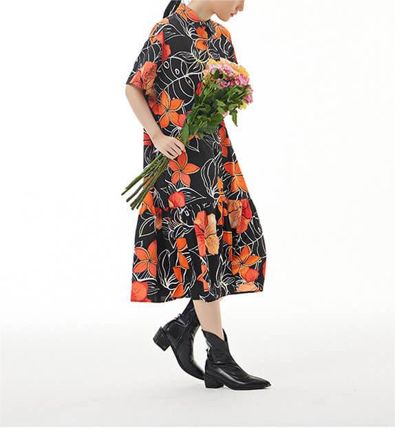 Babakud Plus Size - Floral Printed Short Sleeves Summer Dress