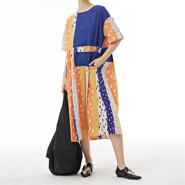 Babakud Plus Size O-Collar Short Sleeves Floral Summer Dress