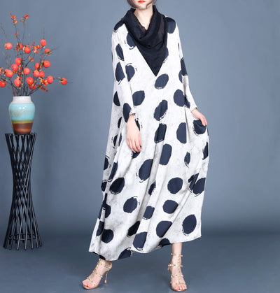 Babakud Ples Size-Polka Dot Spring Silk Dress
