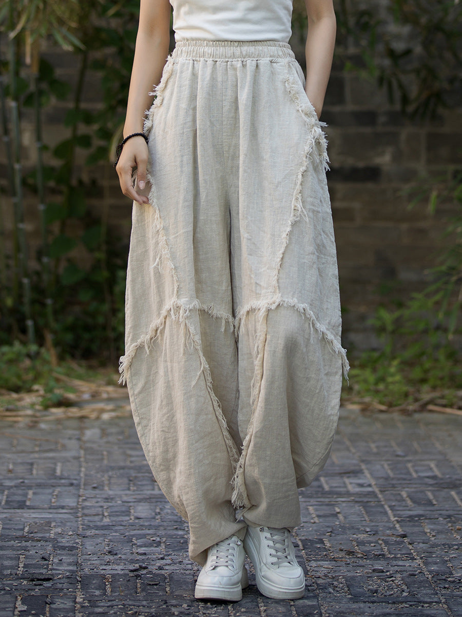 Casual Loose Fringed Ramie Harem Pants – Babakud