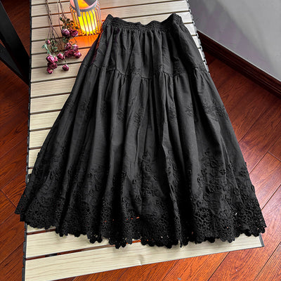 Women Spring Bloom Embroidered Cotton A-Line Skirt